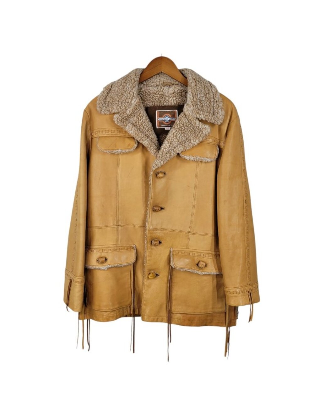 Vintage 70s Sheepskin Coat Shearling Coat Marlboro Man Size 44 Rancher Leather